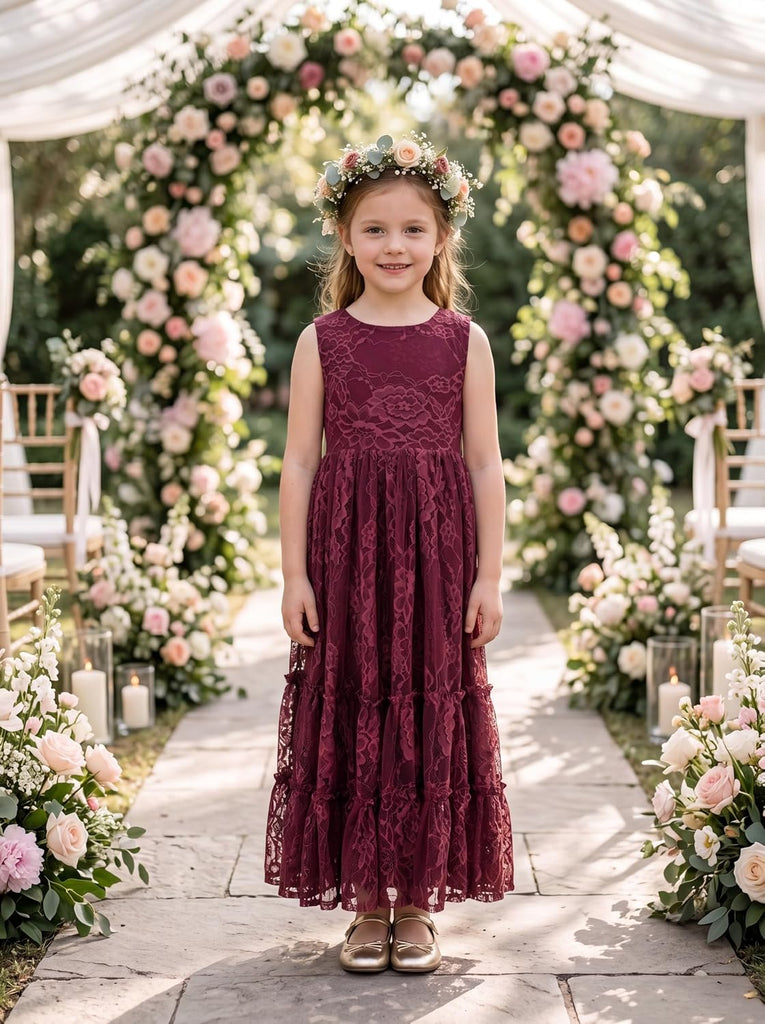 Flower Girl Dress Ruffle Lace Boho Toddler Dresses Sleeveless