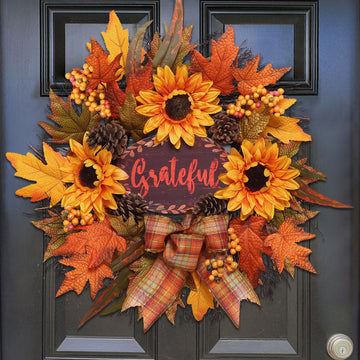 Fall Wreath for Front Door, Autumn Sunflower Wreath, Harvest Decor
