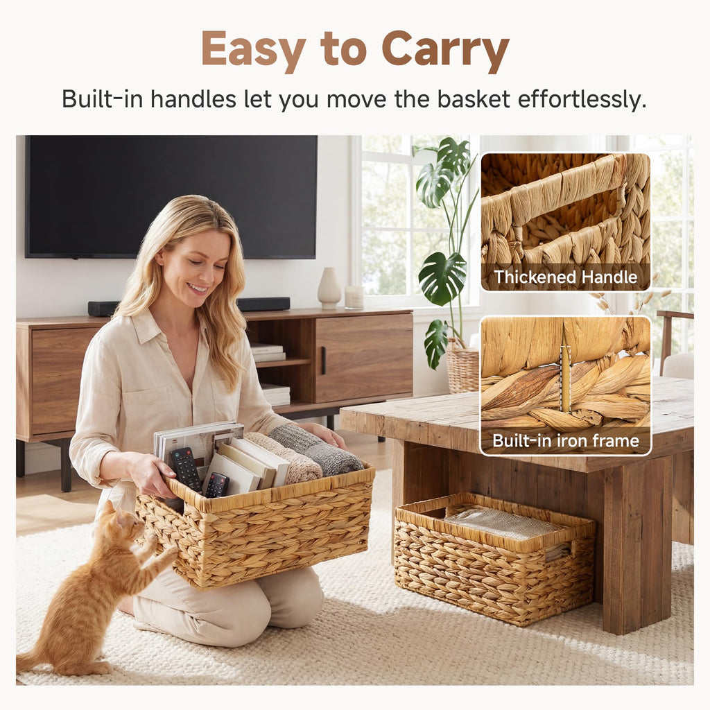 Wicker Storage Baskets for Shelves, Hyacinth Baskets, 2-Pack