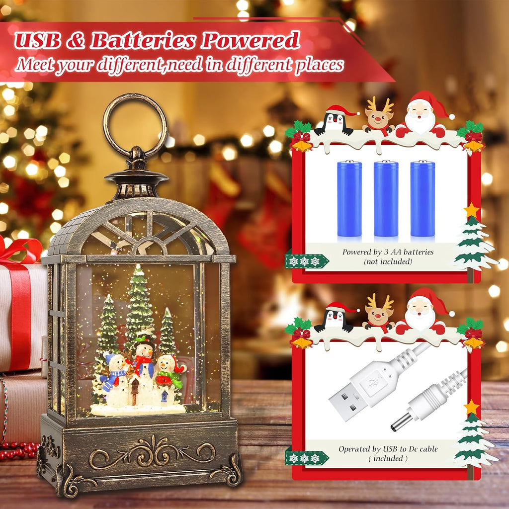 Christmas Snow Globe Lantern,Christmas Decorations Indoor ,with 6 Hour Timer Musical Snow Globes,Battery Or USB