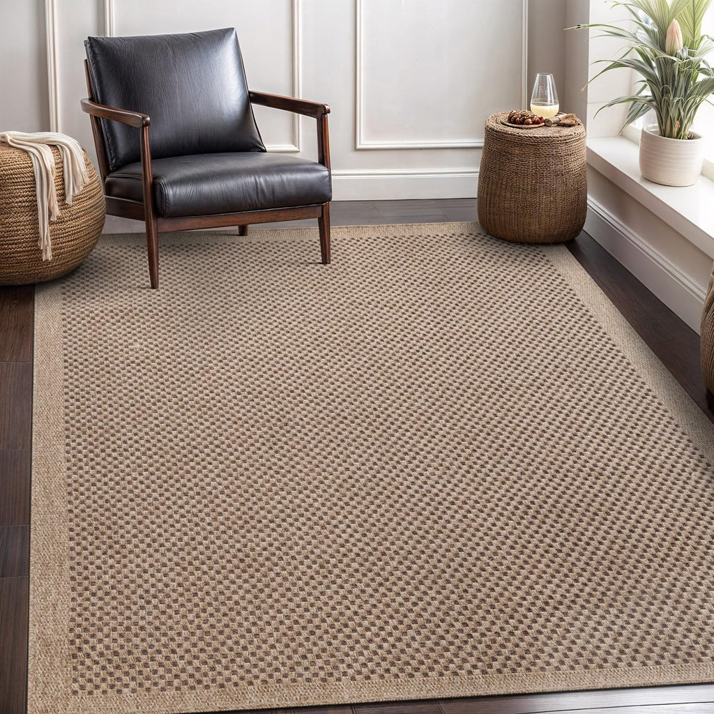 Easy Jute Rug 5x7, Indoor Outdoor Natural Color Fiber Area Rugs Patio and Kitchen Rug, Sisal Boho Woven Design