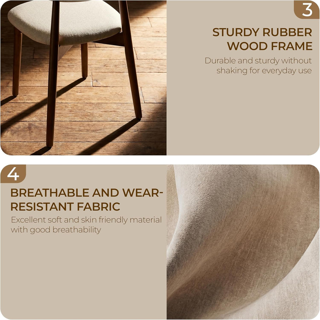 Wooden Dining Chairs Set of 6, Farmhouse Upholstered Fabric Kitchen Chairs, Mid-Century Modern Dining Room Chairs