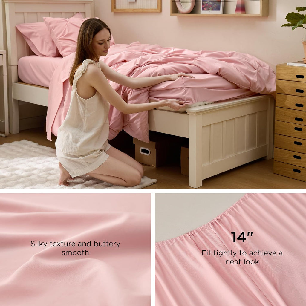 Twin XL Comforter Set Pink - Dorm Room Essentials for Girls, Extra Long Twin XL Bedding Set with Sheets, All Season