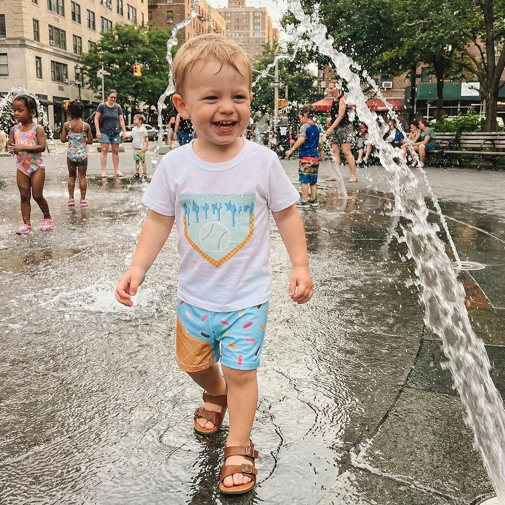 Toddler Baby Boy Summer Outfits Short Sleeve Ice Cream Baseball T-Shirt with Shorts 2Pcs Casual Clothes Set