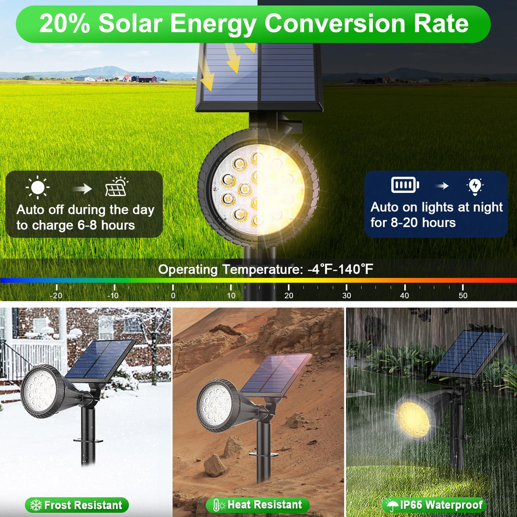 Solar Spot Lights Outdoor Waterproof 180° Adjustable Solar Powered Landscape Lights for Yard 4 Lighting Modes Solar