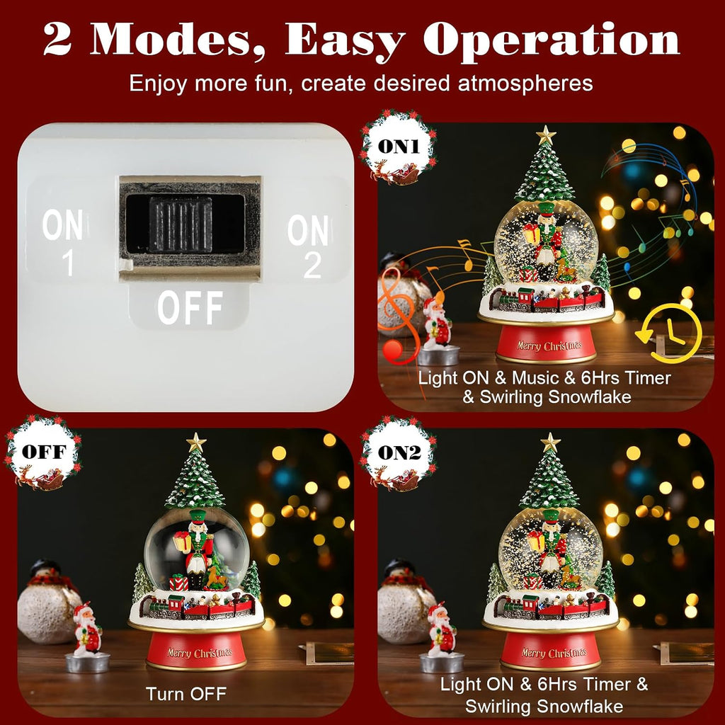 Christmas Snow Globe with Music and Light, Train Base & Nutcracker