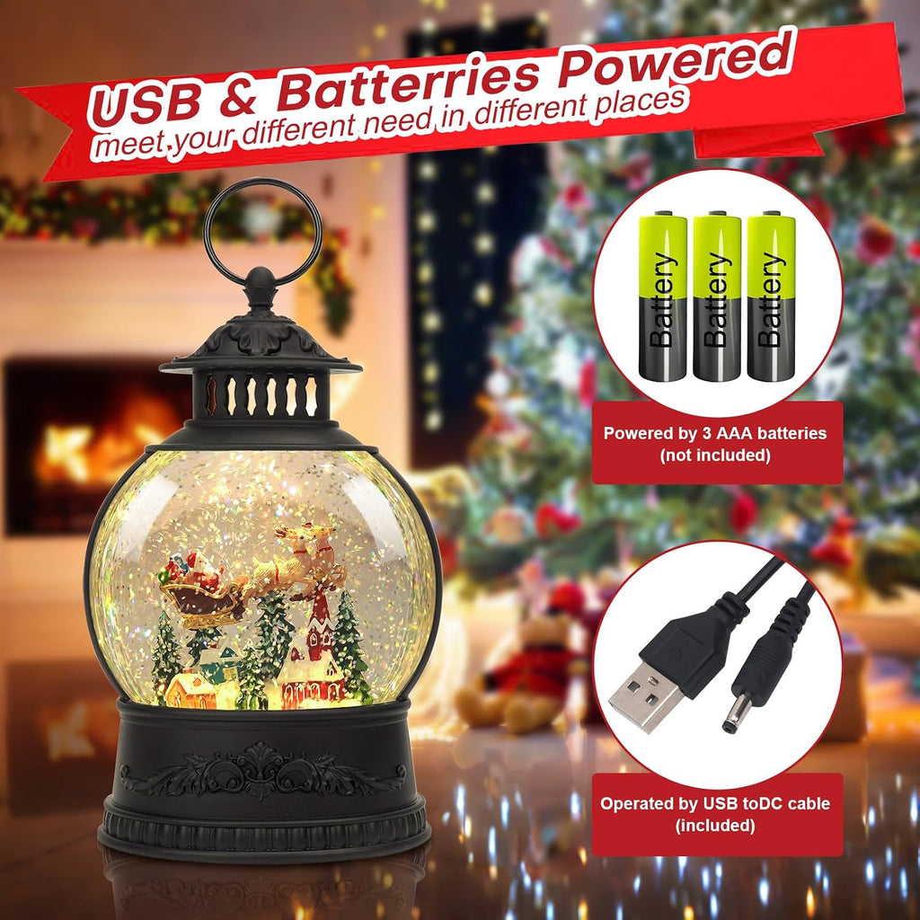 Christmas Snow Globe Water Lantern with Timer and Music, USB and Battery Operated Lighted Led Globe, Santa Snowglobe