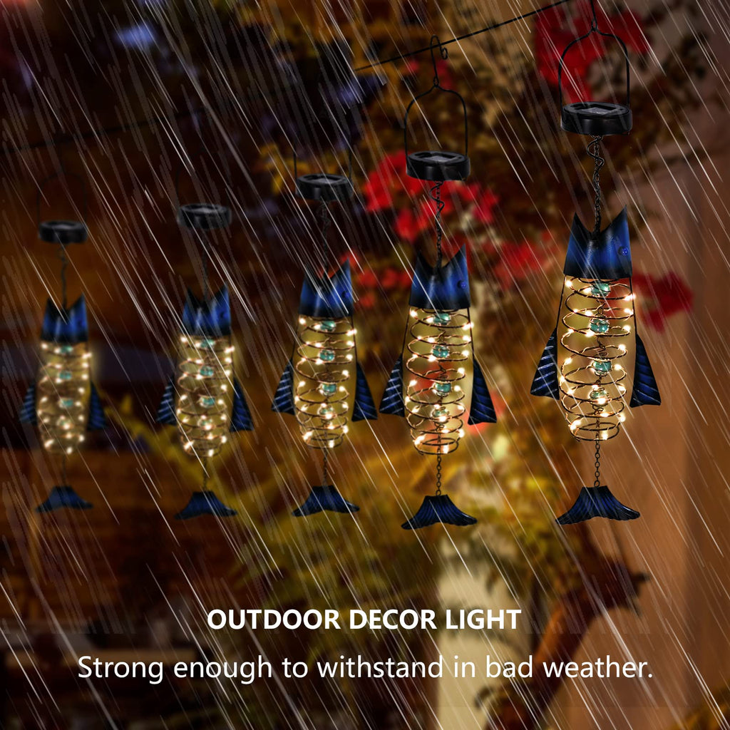Patio Deals Solar Lanterns Outdoor Waterproof, Fish Lantern Lights, Metal Hanging Garden Decor & Yard, Gifts for