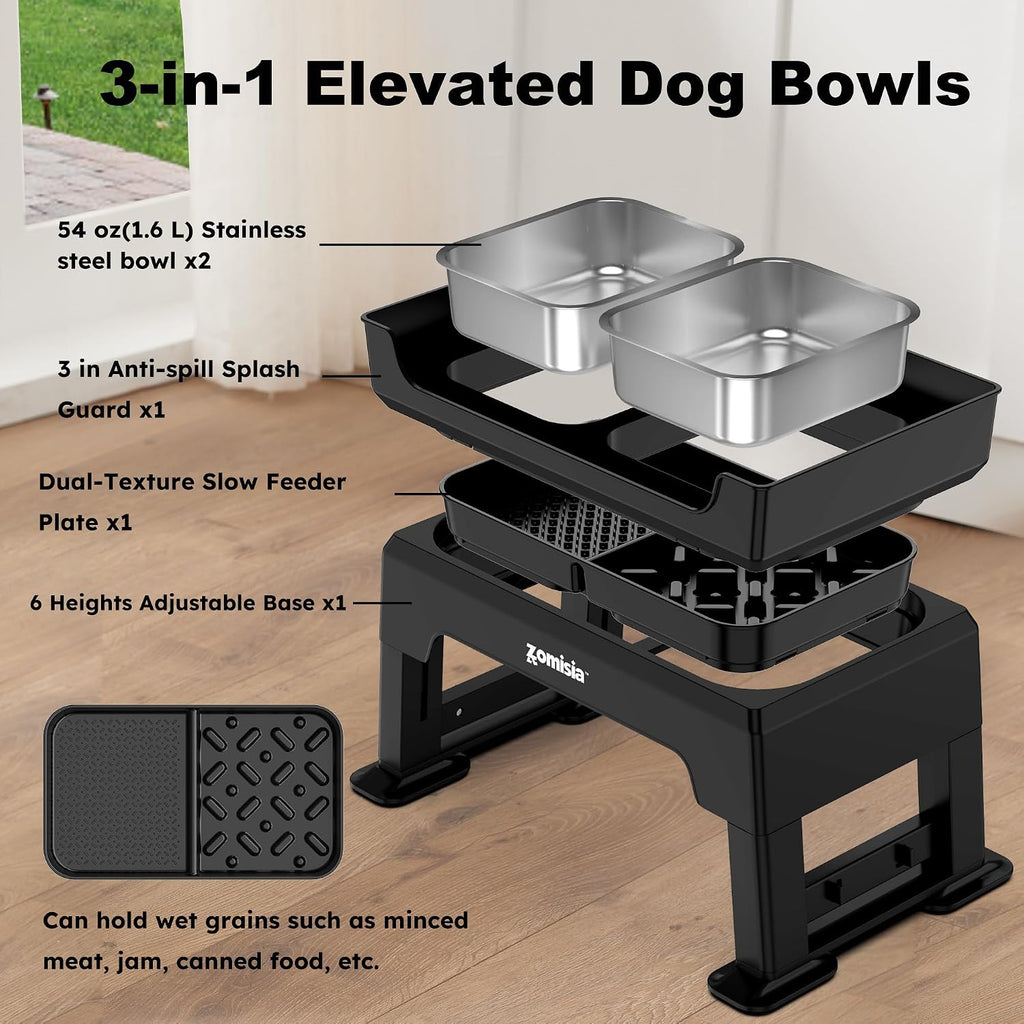 Elevated Dog Bowls, 6 Height Adjustable Raised Dog Bowl Mess Proof