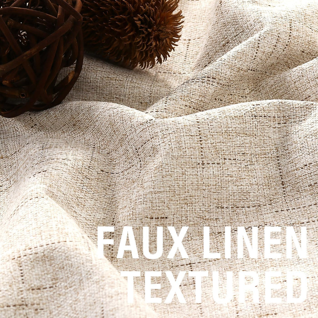 100% Blackout Curtains for Bedroom 84 Inches Long, Back Tab/Rod Pocket Faux Linen Black Out Cute Curtains 2 Panels