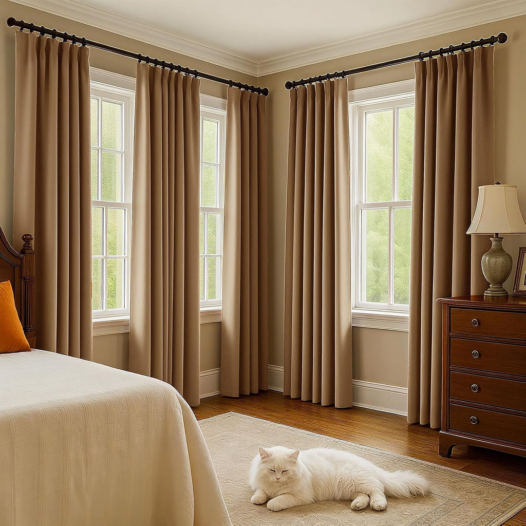 Velvet Curtains 84 Inches Long, Thermal Insulated Gold Brown Blackout Curtains for Living Room Bedroom Curtain Set