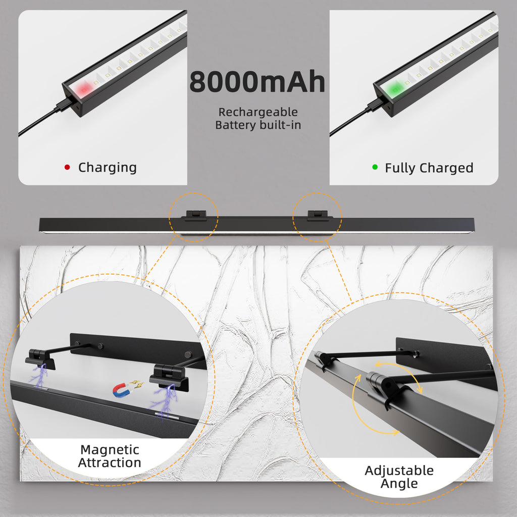 Large Battery Operated Wireless Picture Light,Rechargeable 39.4inch Painting Display Light,Remote Control Wall Lights