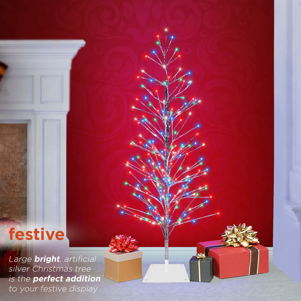 60" Tall Artificial Christmas Tree, 180 Multi-Colored LED Lights, Indoor Outdoor Plug-in Holiday Decoration or Lawn
