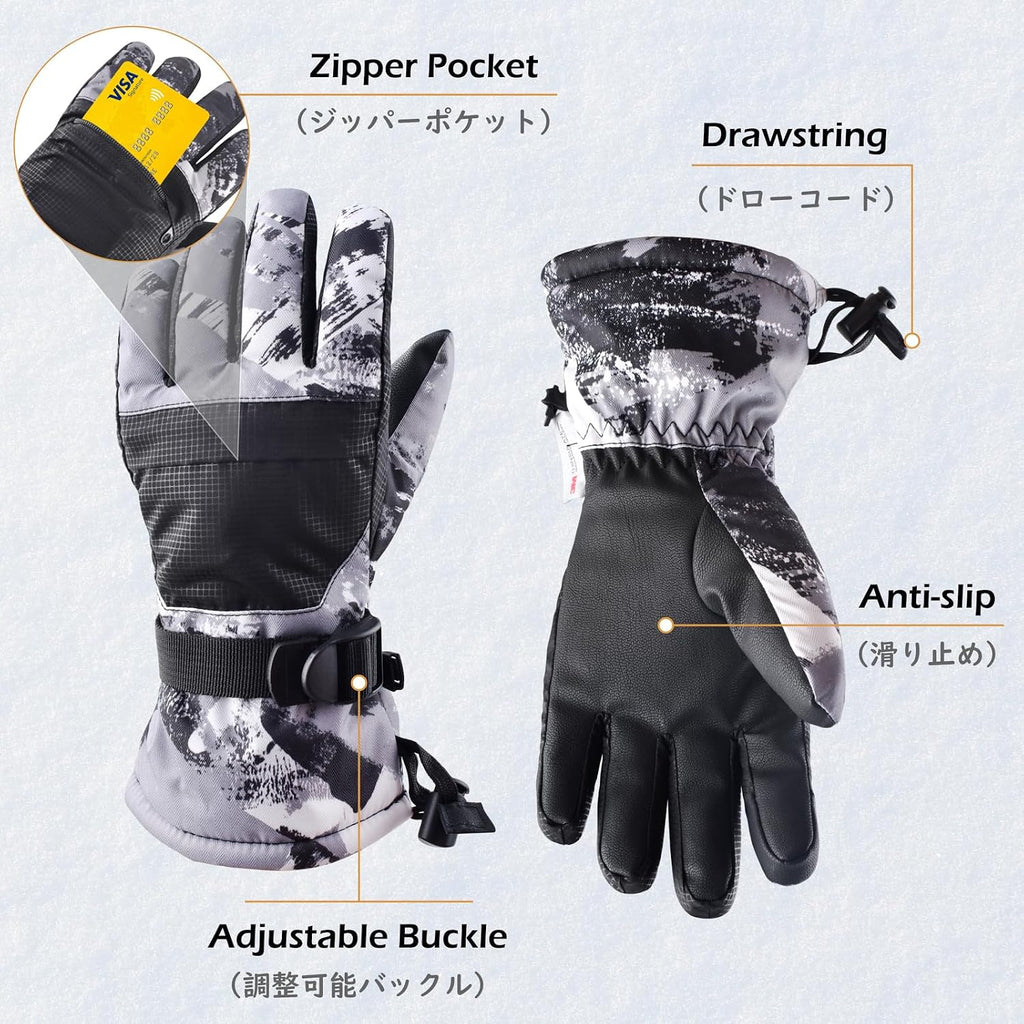 Kids Ski Gloves, Insulated Winter Snow Gloves for Boys Girls