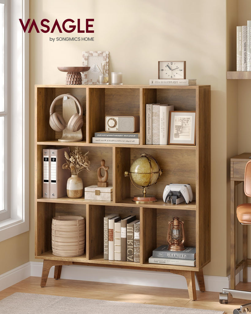 Mid-Century Modern 8-Cube Bookshelf, 35.4 x 9.4 x 42.3 Inch
