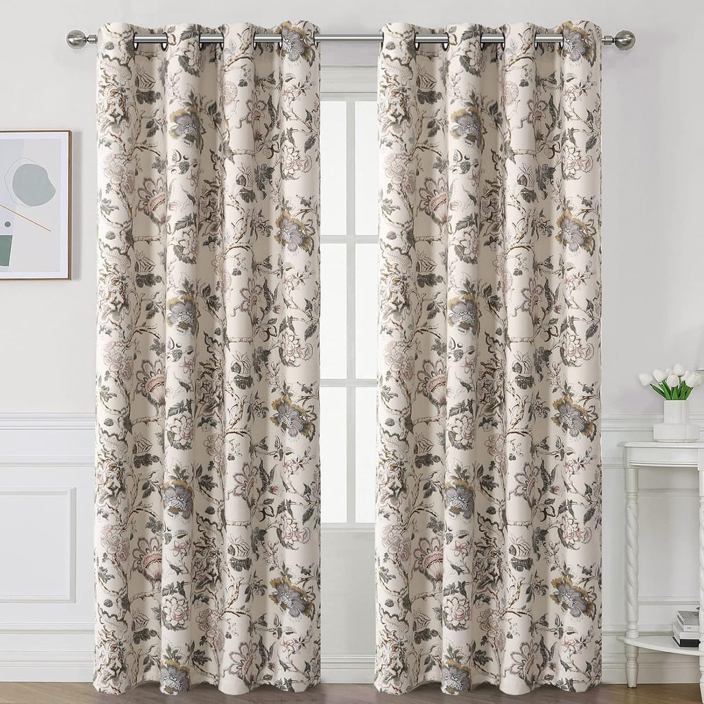 Blackout Curtains 96 Inch Length 2 Panels Set Floral Print Curtain Drapes for Living Room Thermal Insulated Grommet
