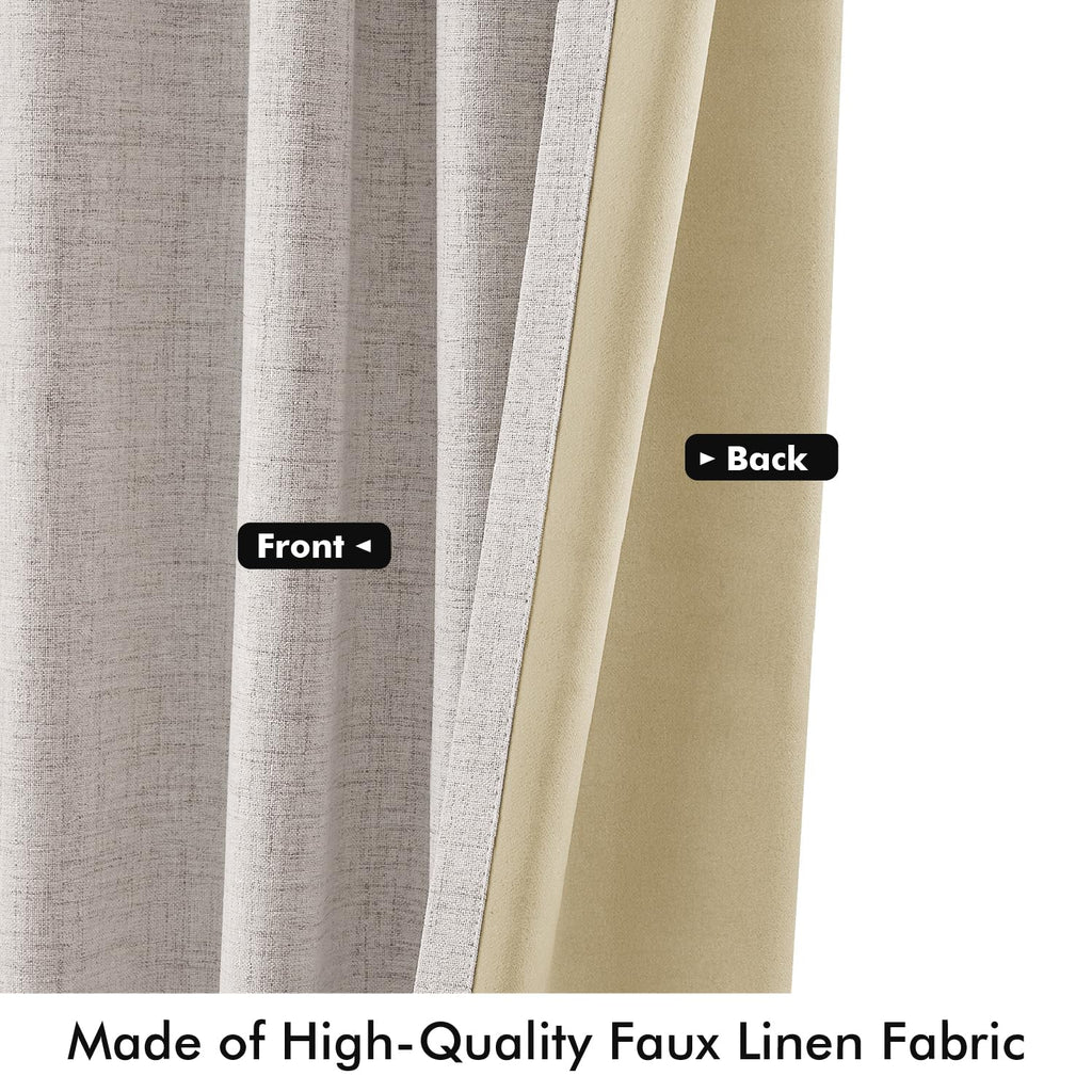 Extra Long 100% Blackout Linen Curtain 42x108 Inch Ivory