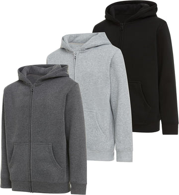 Boys Hoodies 3 Pack Fleece Pullover & Zip-Up Sweatshirts for Boys Kids Youth Plain Basic Everyday Wear