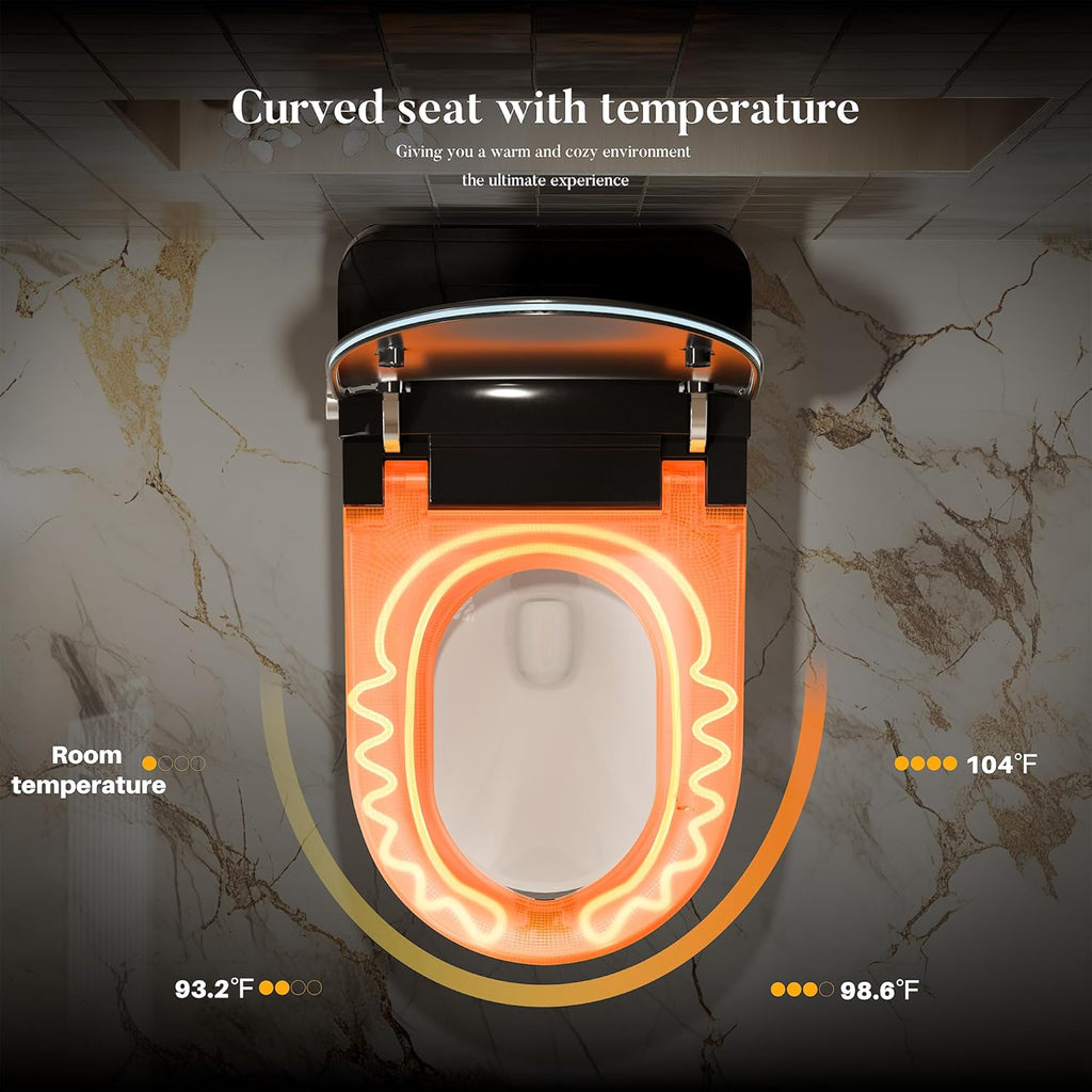 Smart Tankless Toilet with Built-In Bidet, Heated Seat, Warm Water Wash, Air Dryer, ADA Comfort Height, LED Display, Foot Sensor Flush, Powerful Flush