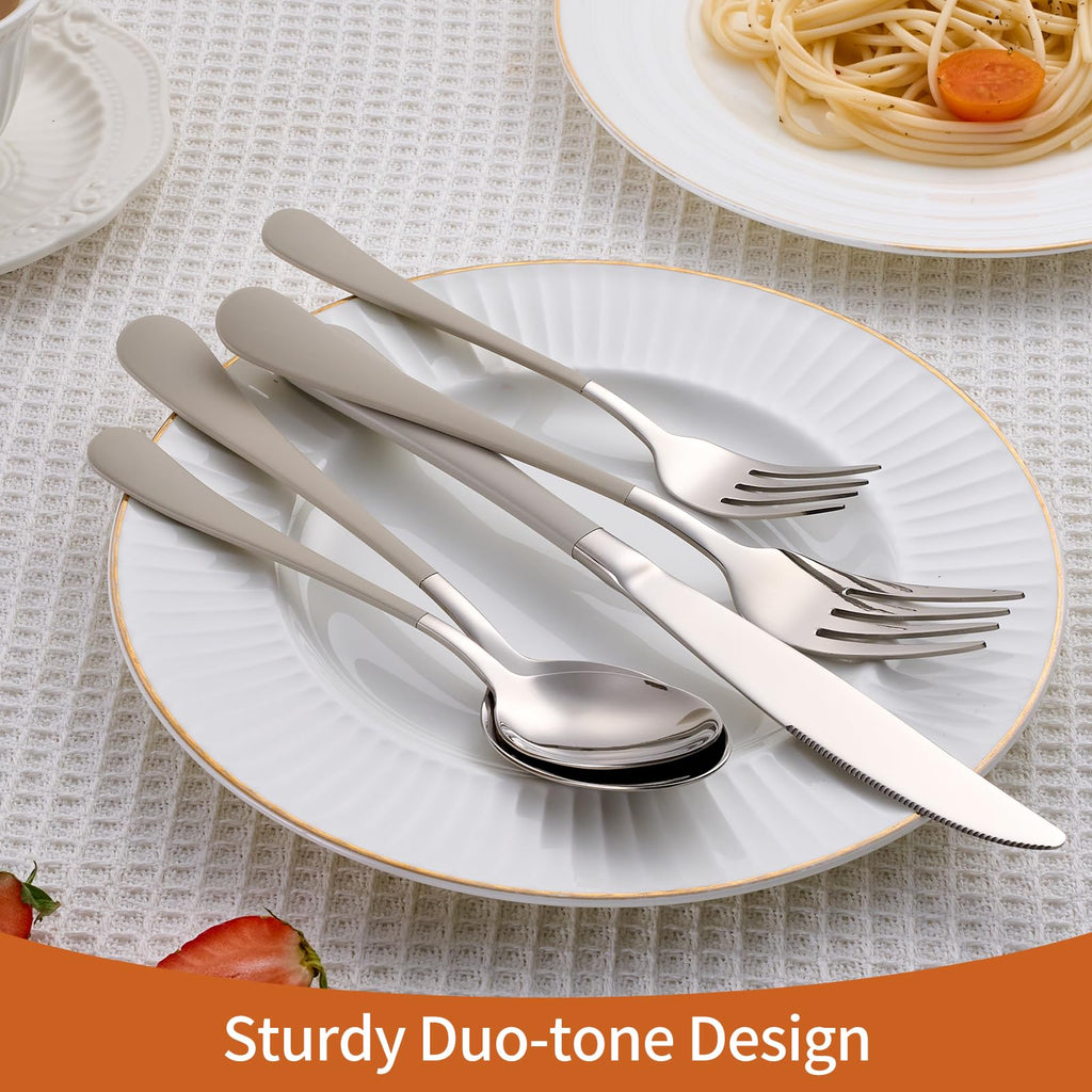 20 Piece Cream Grey 18/0 Flatware Utensil Set for 4, Include Dinner Knife, Dinner Forks, Dinner Spoons, Salad