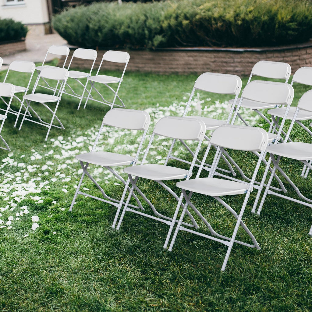 White Folding Chairs 12 Pack, Plastic Folding Chair for Outside, Indoor Outdoor Portable Commercial Seat with Steel