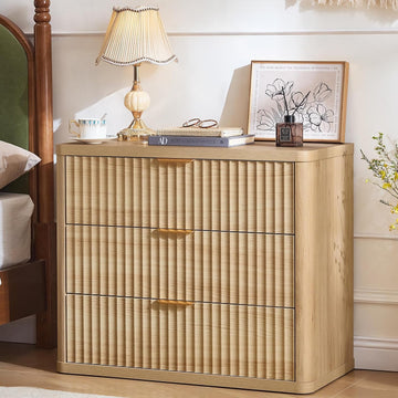 31" Wide Fluted Nightstand for Large Spaces, Oversized Extra 3 Drawers Night Stand, Wood Bedside Table, Tall Bed Side