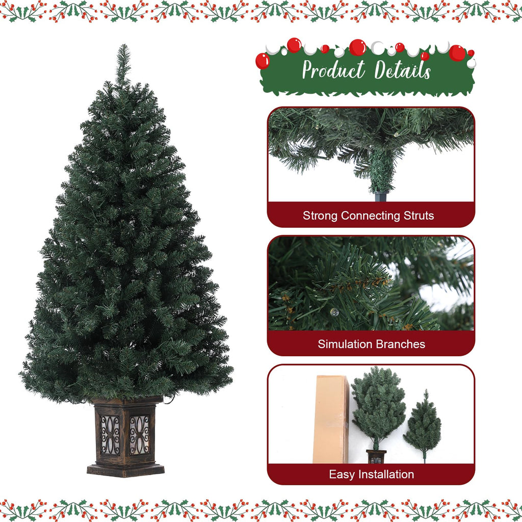 4.5 ft Artificial Fiber Optic Christmas Tree, Pre-Lit Artificial Potted Xmas Tree with 300 Led Lights, 8 Lighting