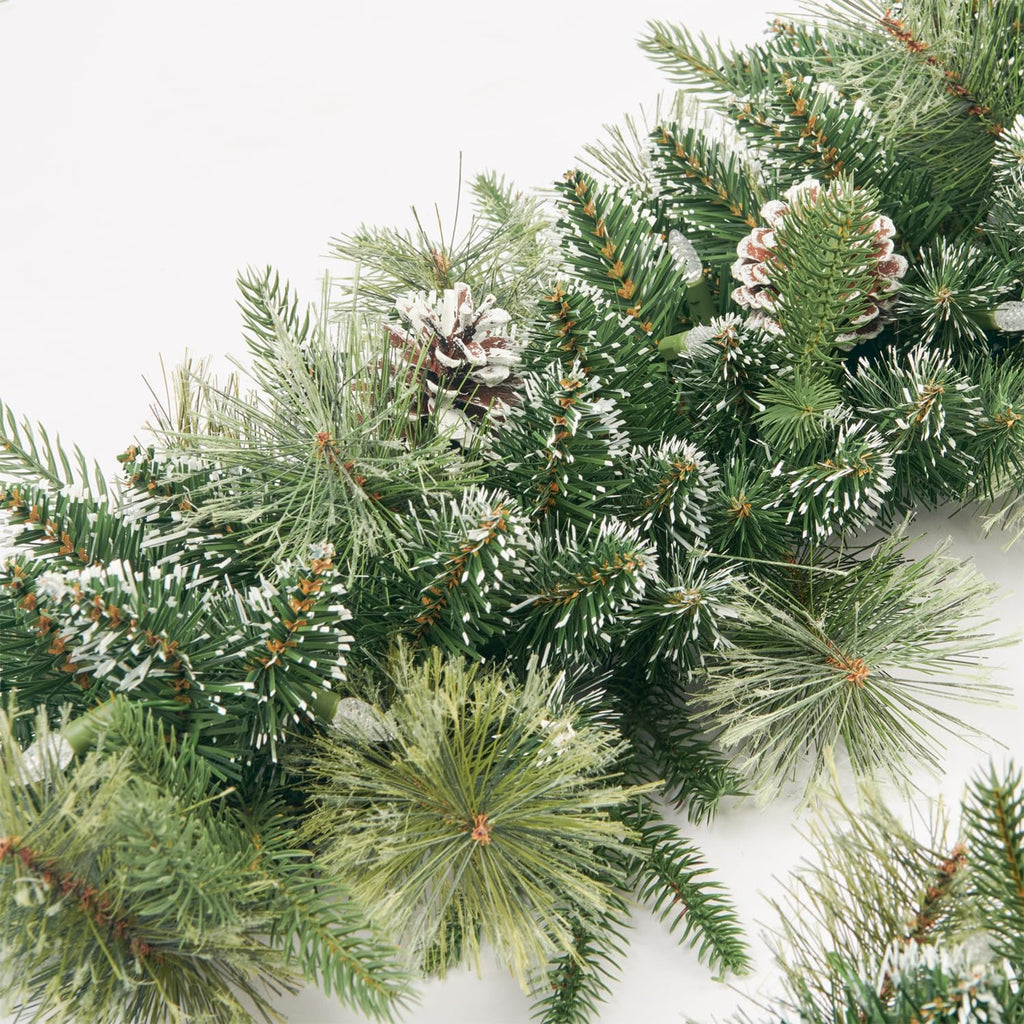 9Ft Pre-Lit Christmas Garland, Plug , Green, 50 White Lights, Fireplace Stairs Mantle Door Indoor Outdoor