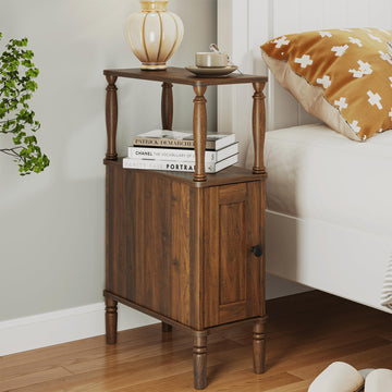 Narrow Nightstand, Skinny Slim End Side Table(Dark Walnut)