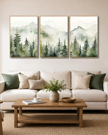 16x24 in Sage Green Mountain Landscape Large Wall Art Set of 3