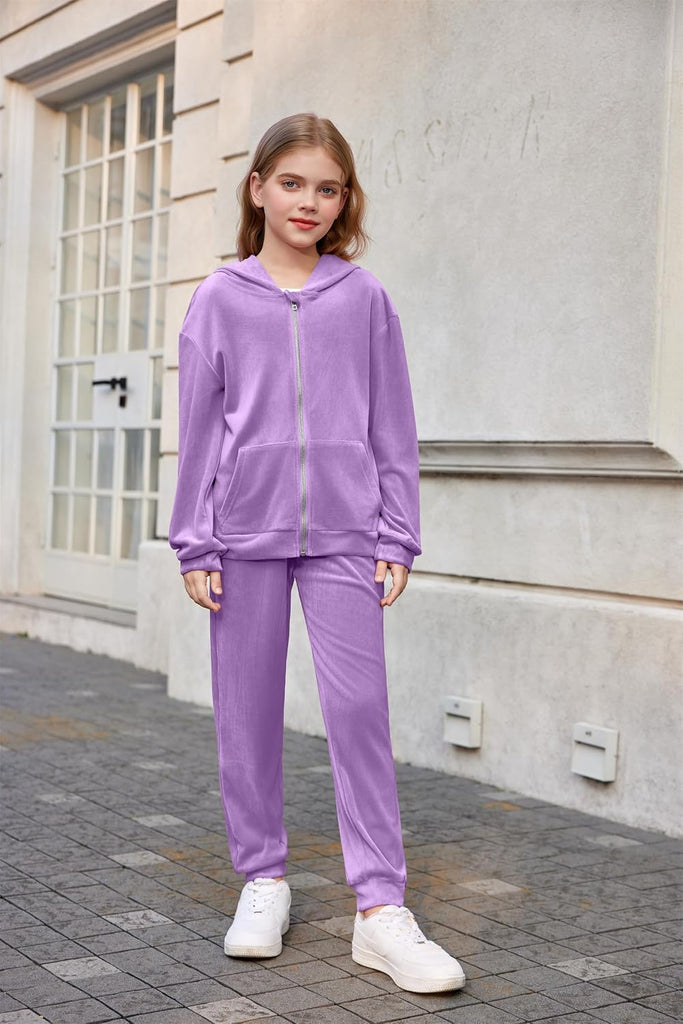 2 Piece Outfits for Girls Kids Velour Tracksuit and Jogger Set