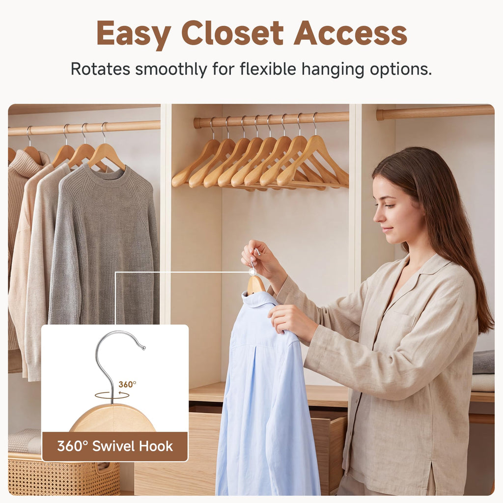Wooden Hangers 10 Pack, Extra Wide Shoulder Suit Hangers