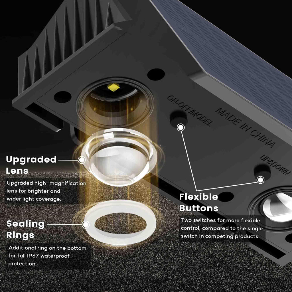 Fence Lights Solar Powered, Multicolor Modes Solar Fence Lights Outdoor IP67 Waterproof, Up and Down Solar Wall