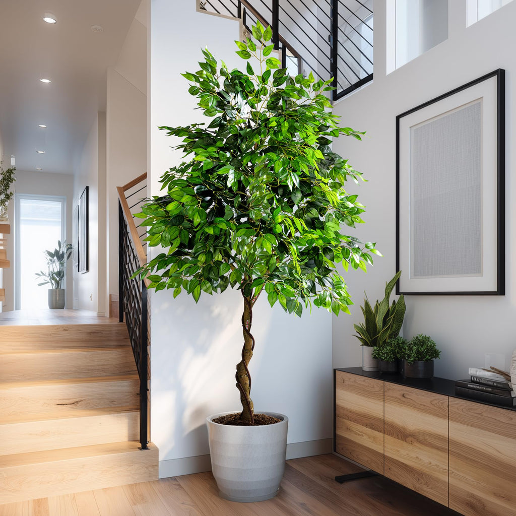 7ft Artificial Ficus Tree Decor, Faux Silk Plants Faux Plant Fake Silk Trees with Pot for Indoor House Living Room