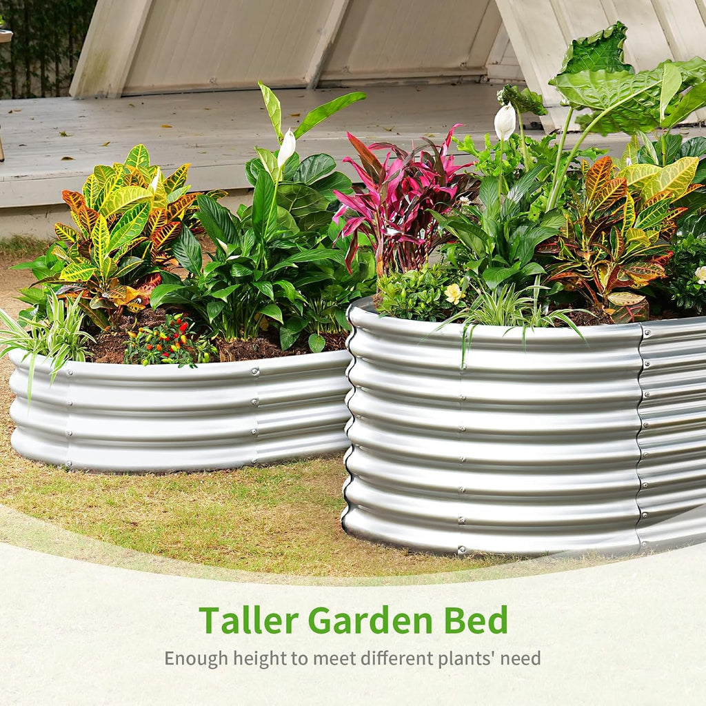 Galvanized Metal Raised Garden Bed Kit, 8x4x1.5ft Large Planter Boxes Outdoor, Oval Gardening Box, Patio Garden