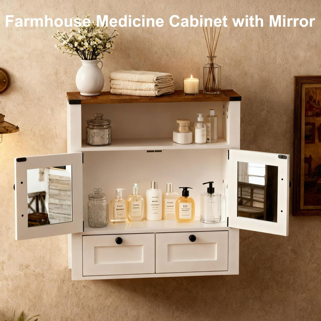 23.6" W Farmhouse Bathroom Wall Cabinet with Mirror, Wall Mount