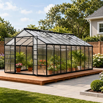 10x18 FT Greenhouse, Polycarbonate Walk-in Green House with Quick Setup Structure, Roof Vent & Aluminum Frame, Large