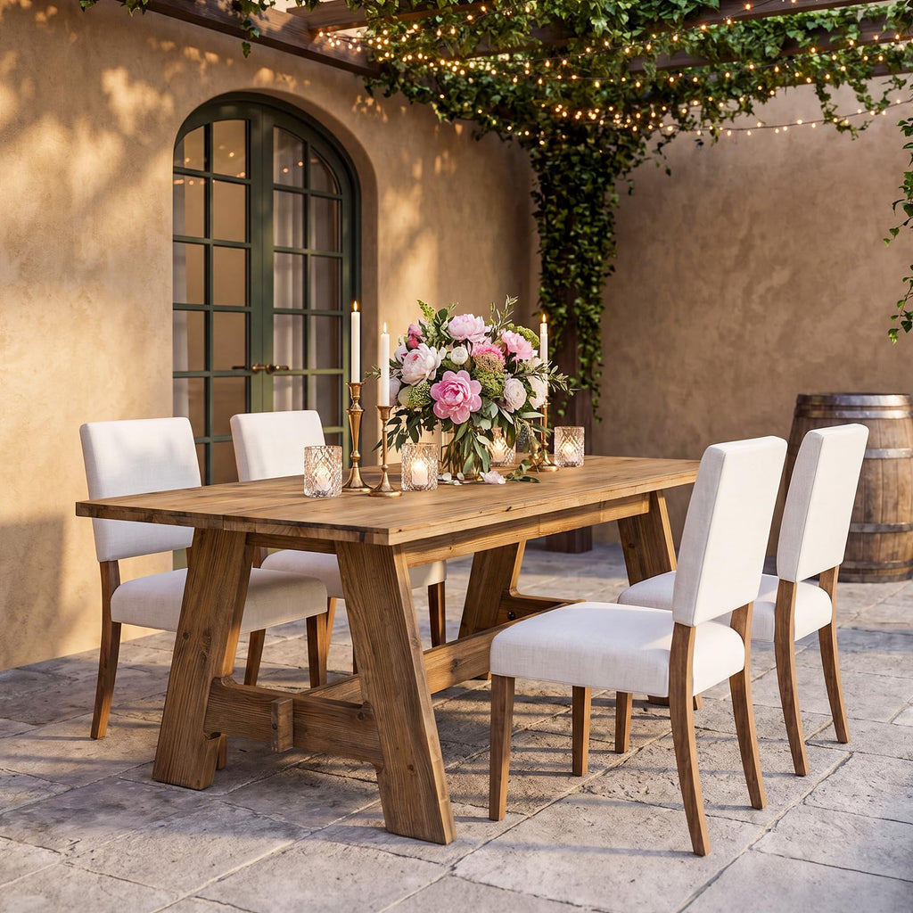 63-Inch Farmhouse Dining Table for 4-6, Natural Solid Wood Rectangle Kitchen Table, Rustic Wooden Dinner Furniture
