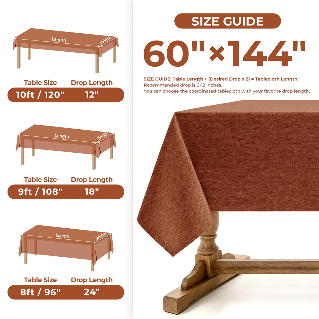 Fall Linen Textured Tablecloth Rectangular Burnt Orange, 60"x144"