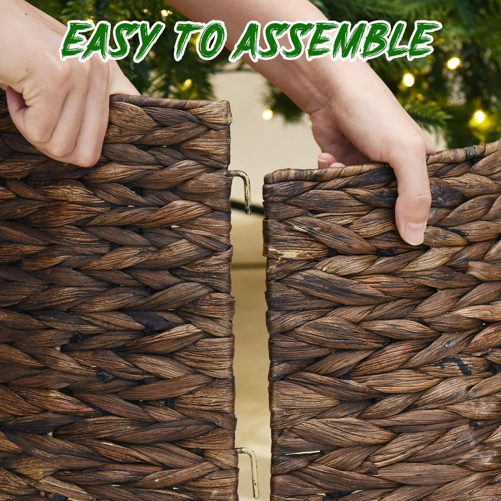 26'' Christmas Tree Collar Hand-Woven Natural Water Hyacinth Base Cover Beautiful Basket Xmas Tree Decor (Brown)