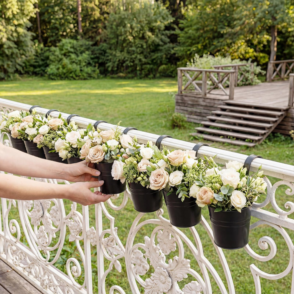 Hanging Flower Pots, Railing Planter Box for Outdoor Plants 12 Pack 5 Inch Metal Hanging Planters with Detachable