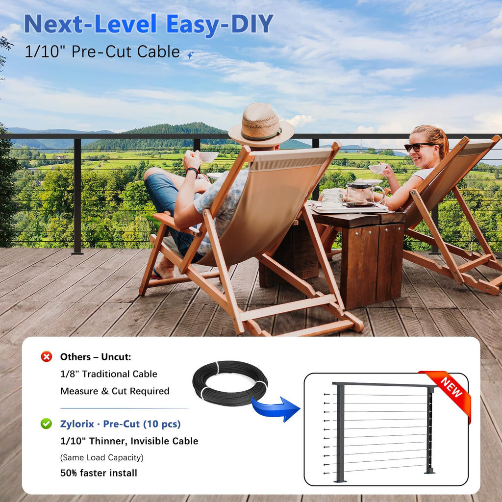 16-20FT Modular 36" Swageless Cable Railing System with Handrail