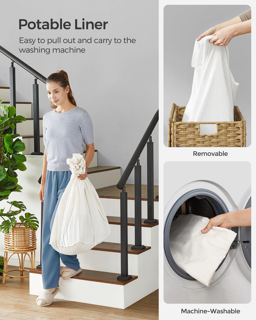 Rolling Laundry Hamper with Lid, 140 L Synthetic Rattan
