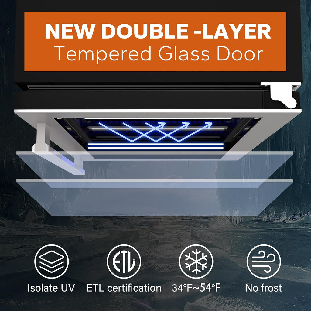 15 Inch Beverage Refrigerator Cooler - 100 Can Mini Fridge with Glass Door for S