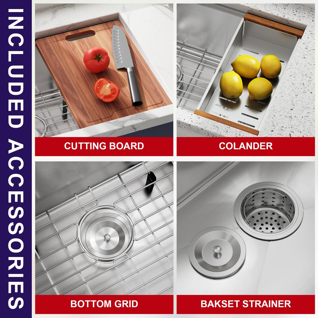 27 Inch Undermount Workstation Handmade Single Bowl Kitchen Sink