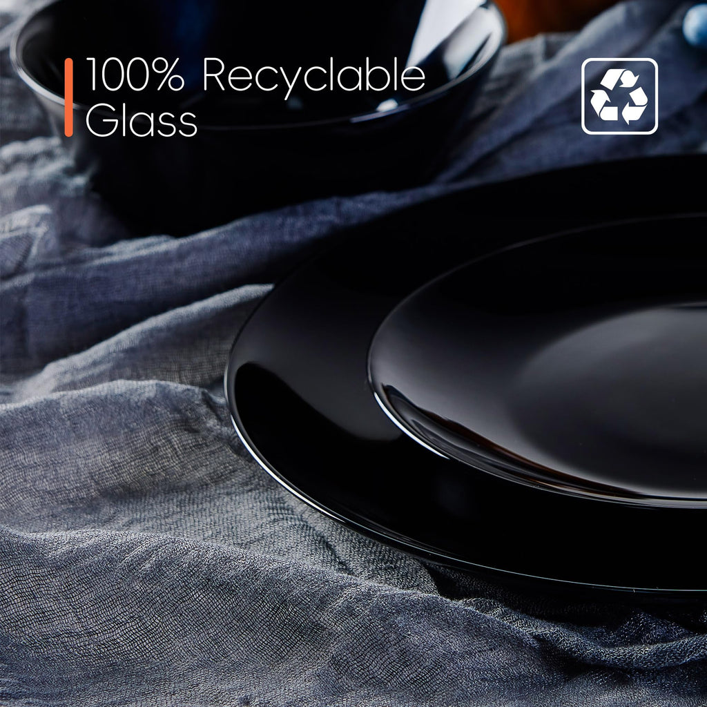 Dinnerware Sets for 4, 12 Piece Black Opal Glass Dish Set