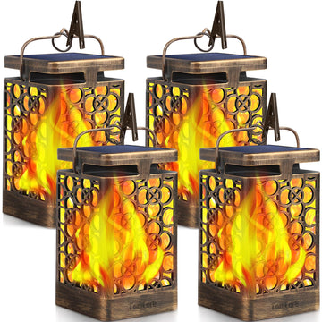 Solar Lanterns Outdoor, Flickering Flame Hanging Lights, 4 Pack