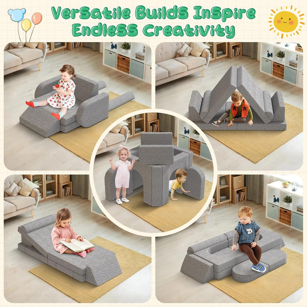 Modular Kids Play Couch with Washable Covers - Foam Toddler Sofa for Creative Play, Climbing, and Lounging