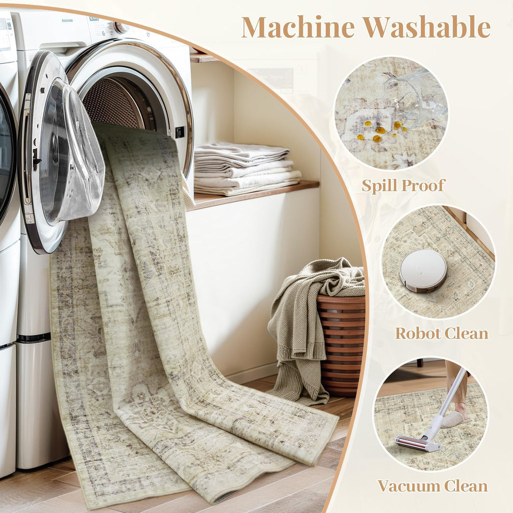 Washable 2.5x8 Runner Rugs Bathroom, Boho Kitchen Floor Mats Long Rug Runners s Non Slip, Farmhouse Low-Pile Carpet