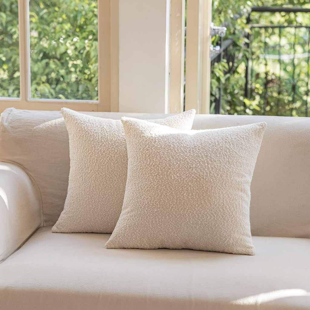 Decorative Throw Pillow Covers 20x20 Inch Pack of 2, Textured Boucle Neutral Cushion Cases for Bed Couch Sofa, Accent